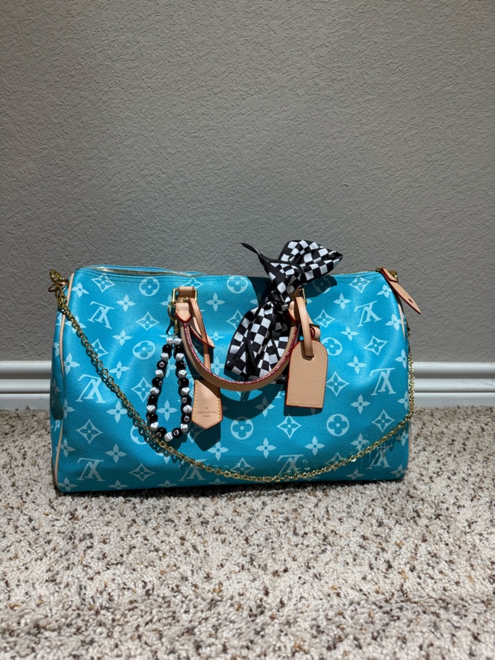 Louis Vuitton Turquoise Monogram Canvas Satchel with Gold Hardware INSPIRED